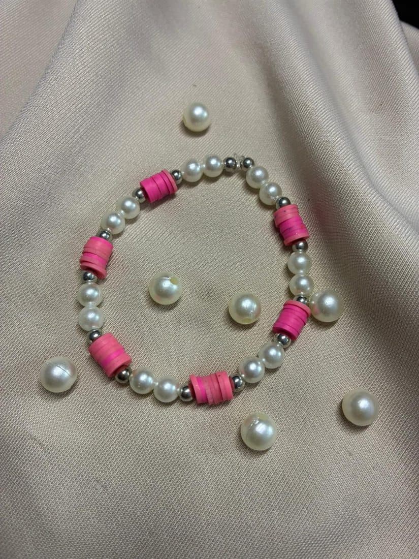 Pembe Fimo Boncuk İnci Bileklik